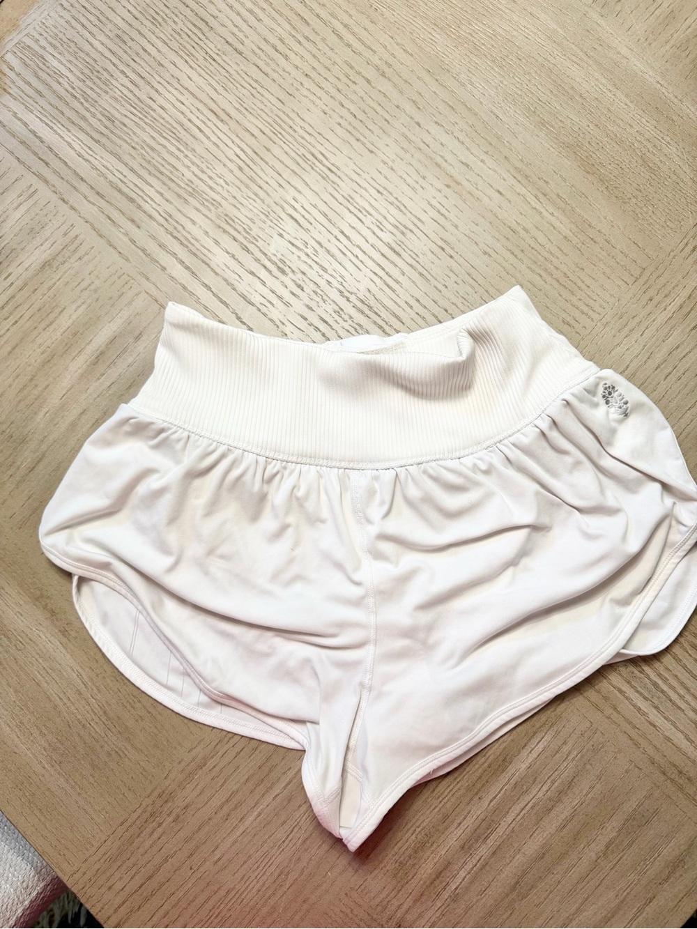 FP Movement by Free People Cream Ribbed High-Waist Athletic Shorts